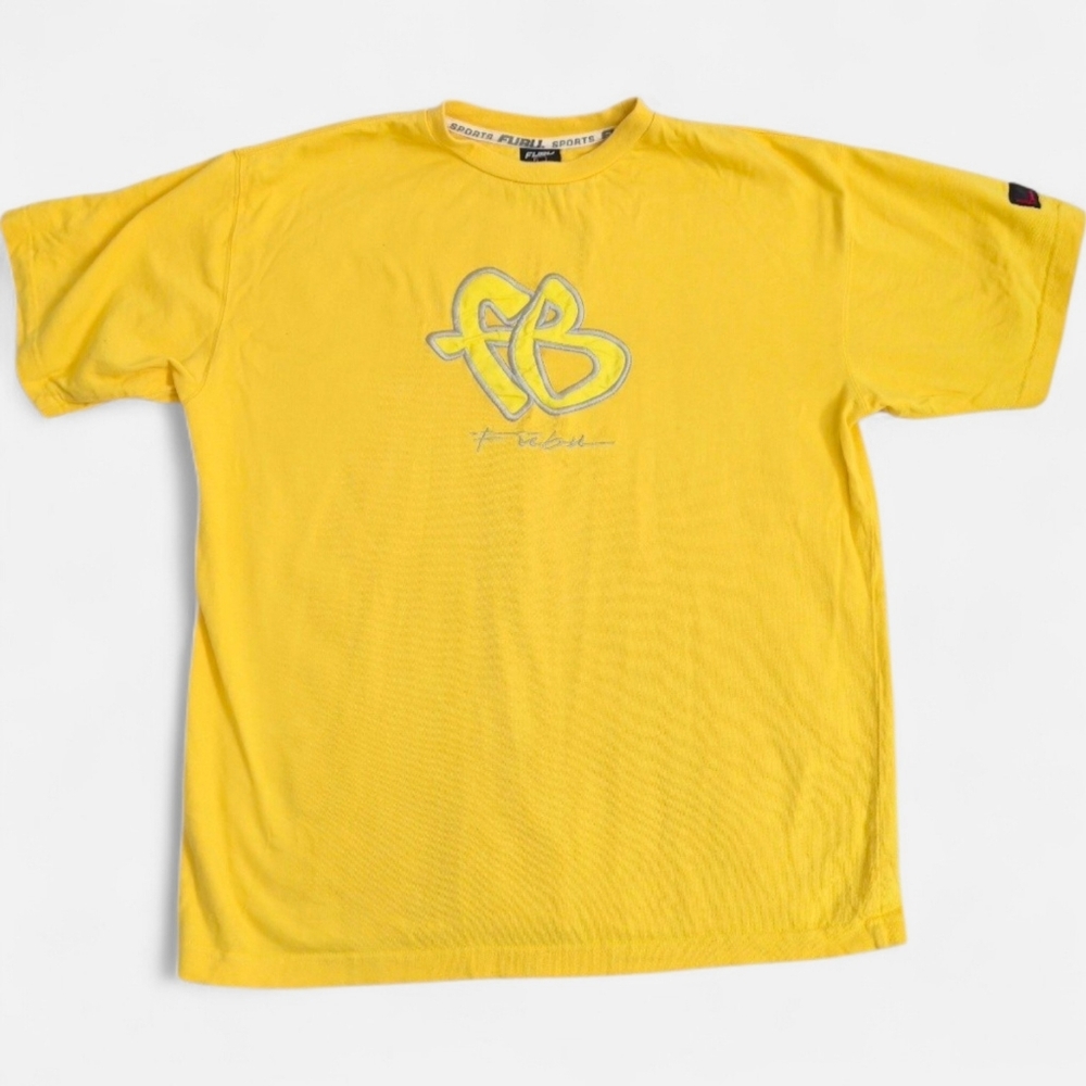 FUBU Sports Vintage Yellow Short Sleeve Tee with Silver Logo
